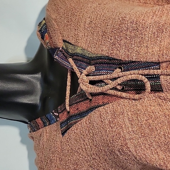 SKONET Hoodie Lace Up Pullover Aztec Trim Pockets Casual Top M Designer Y2K 90's - Picture 2 of 5